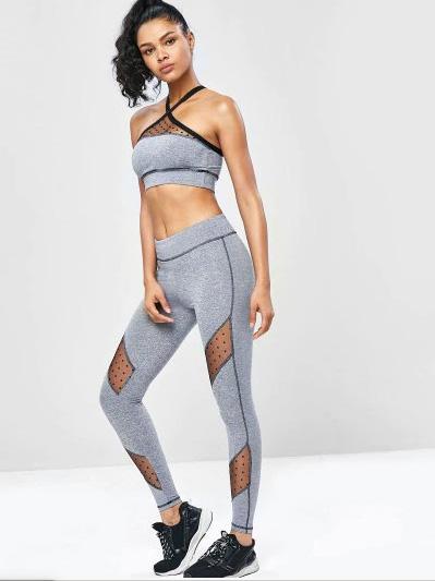 Mesh Panel Marled Cross Yoga Suits