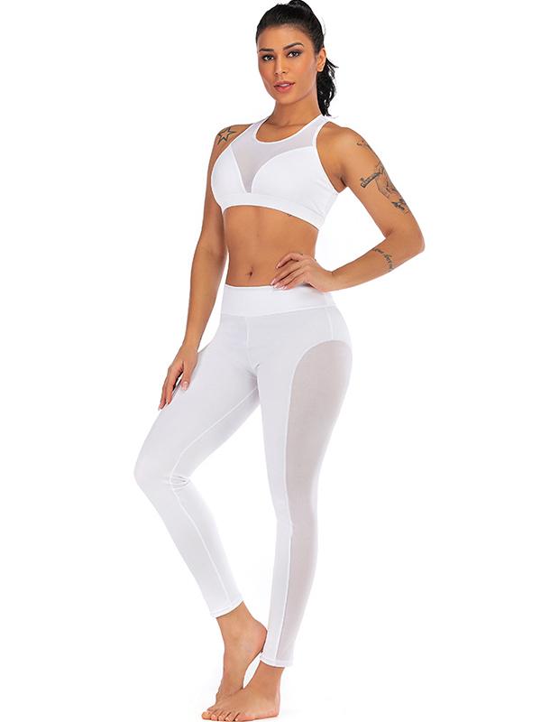 Mesh Racerback Tanks And High Waist Leggings Suits