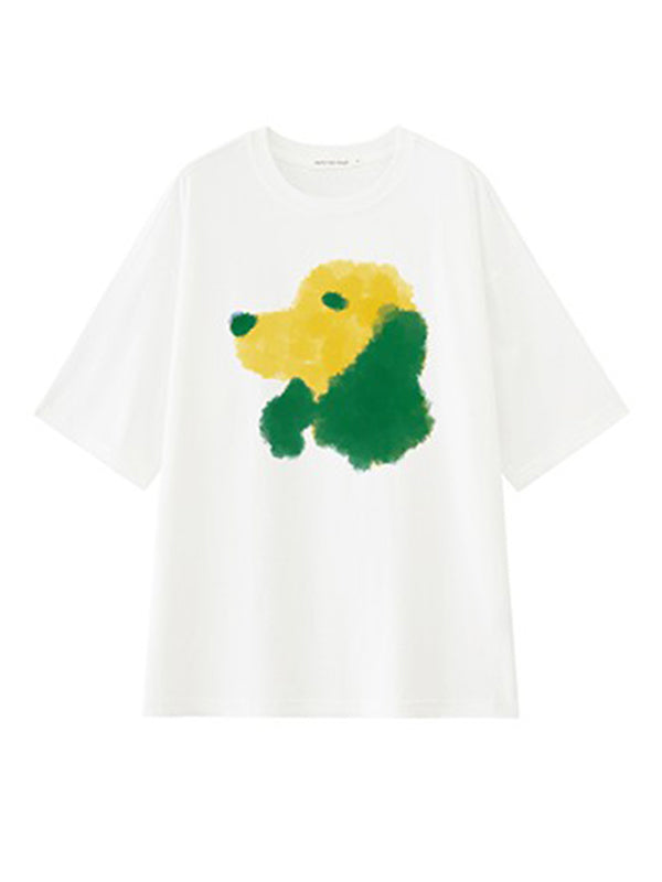 Oversized Contrast Color Dog Printed T-Shirt