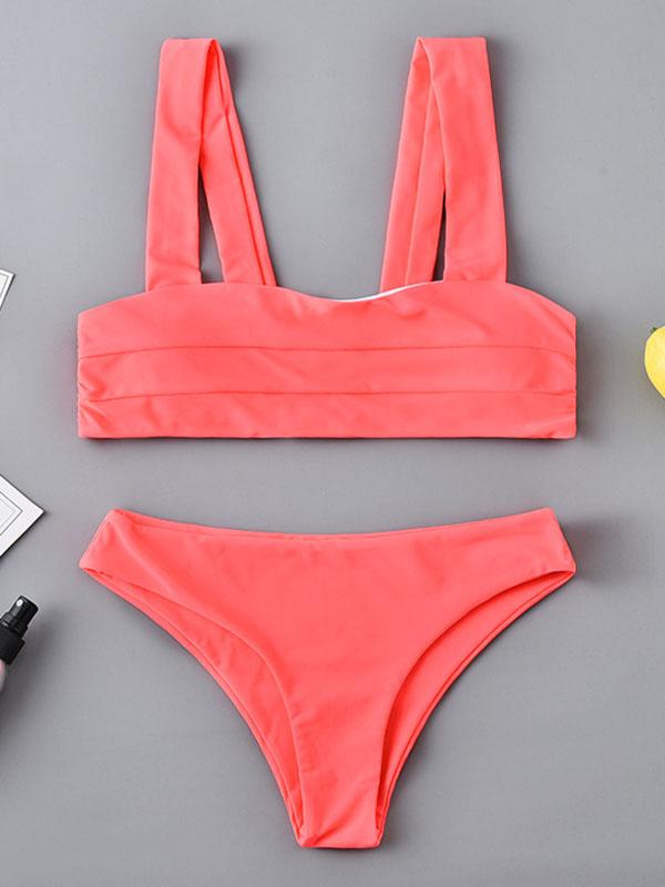 Sexy Strapless Solid Color Split Bikini Swimsuit