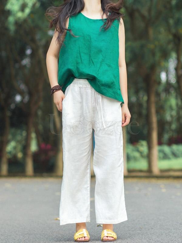 Retro Linen Drawstring Wide Leg Pants