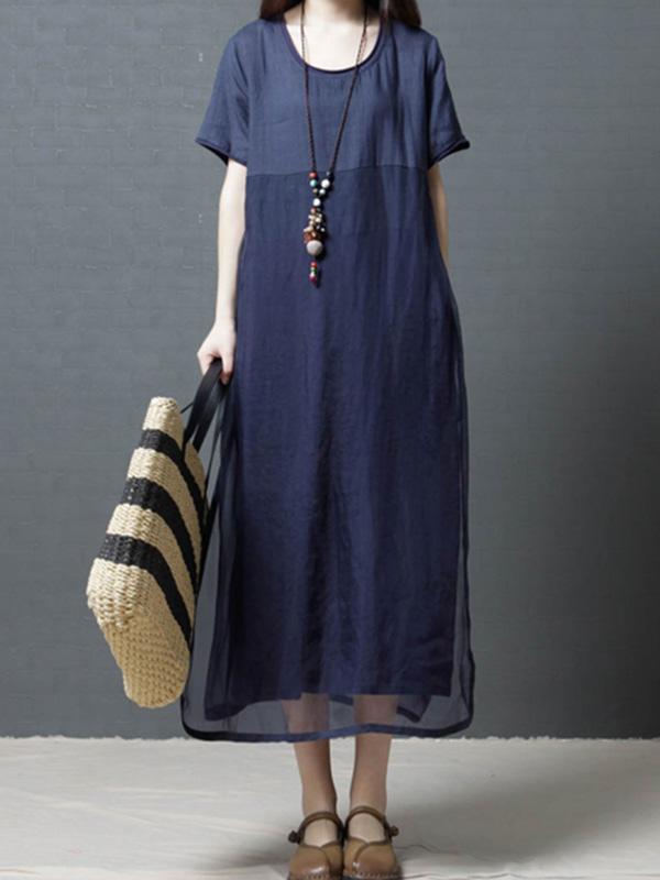 Loose Grenadine Split-joint Long Dress