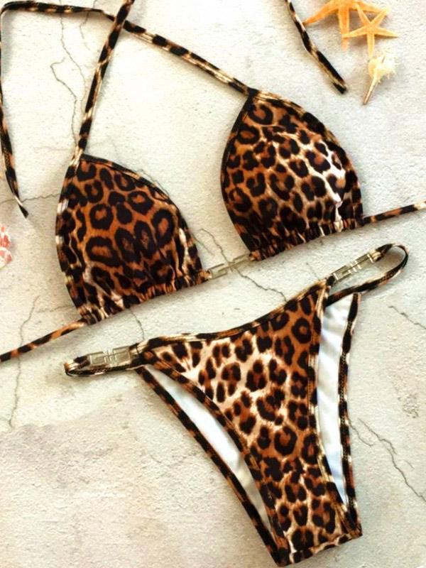 Leopard Scrunch Thong Bikini Swimsuit