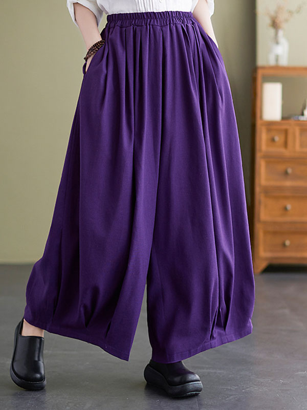 Loose Solid Color Elasticity Wide Leg Culotte Pants