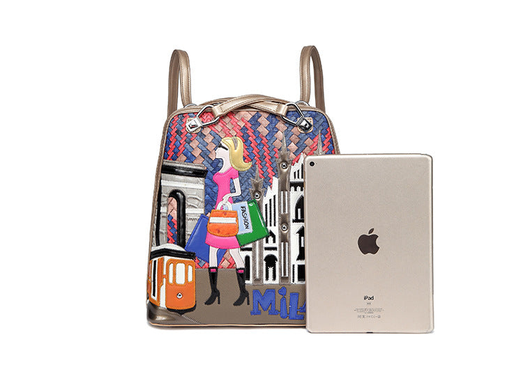 Splicing contrast color creative multi-function woven simple shoulder bag