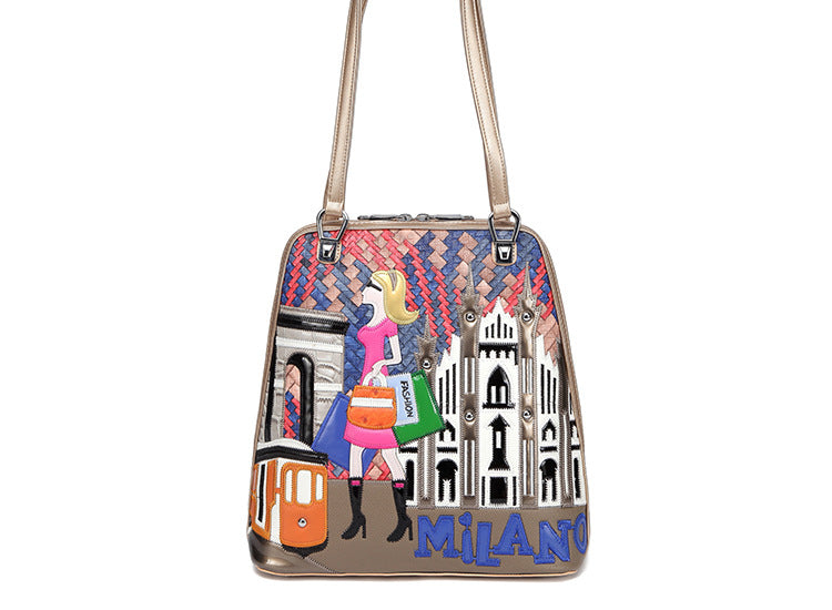 Splicing contrast color creative multi-function woven simple shoulder bag