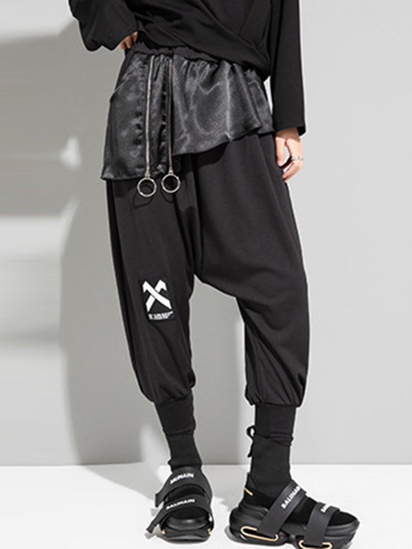 Cool Street Solid Color Split-Joint With Pocket Zipper Elasticity Harem Pants