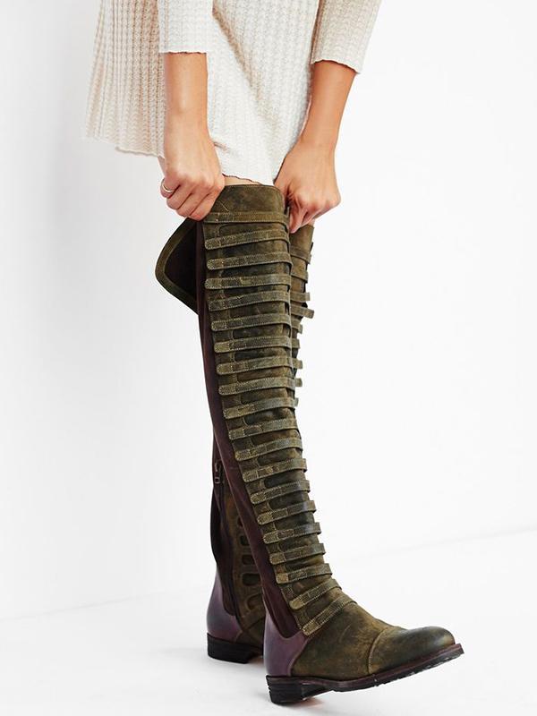 Bandage Frosted Zipper Thigh-high Chelsea Boots Shoes