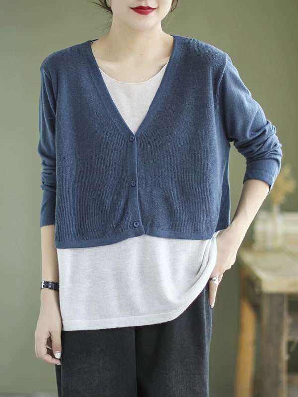 Urban Long Sleeves Knitting False Two Sweater Tops