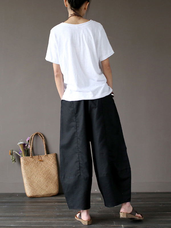 Simple 4 Colors Loose Linen Wide Leg Pants