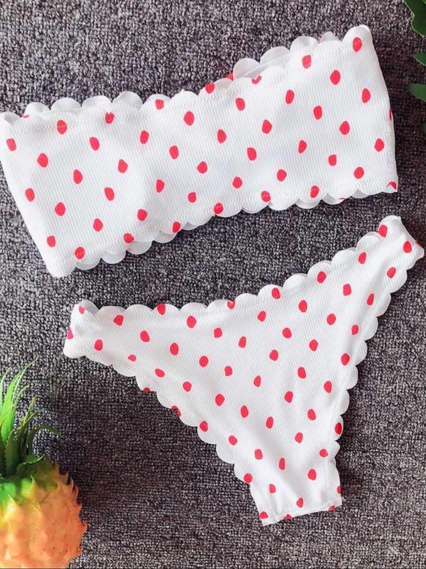 Polka-dot Lace Up Bikinis Swimwear