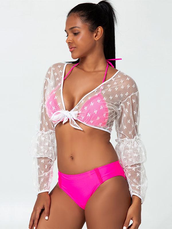 Sexy Triangles Bandage Long Sleeves Three Piece Split Bikini Swimsuit