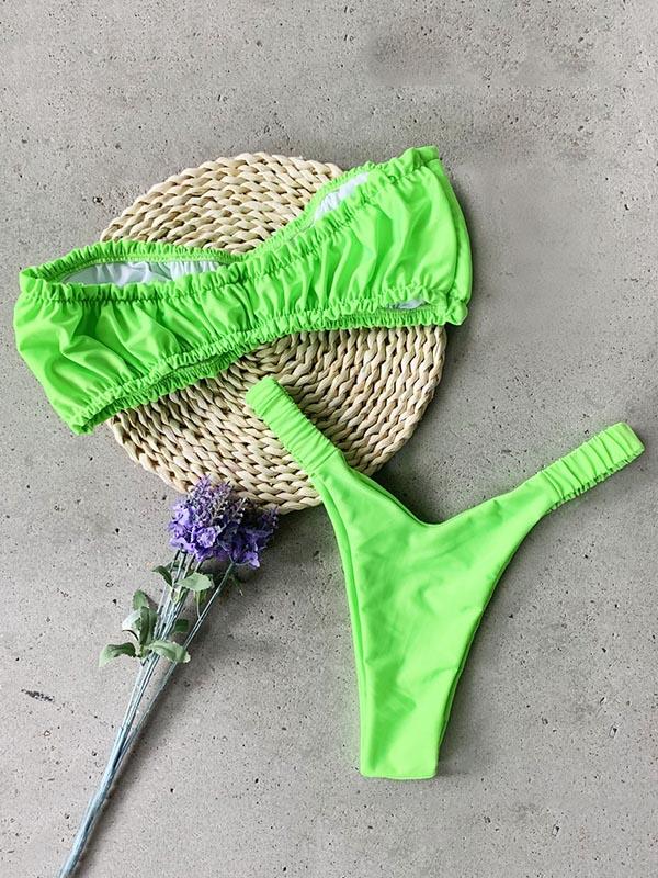 Sexy Ruffled Strapless Split Type Bikini Swimsuit