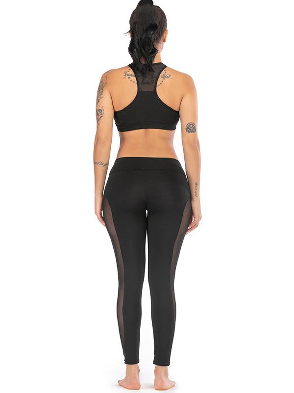 Mesh Racerback Tanks And High Waist Leggings Suits