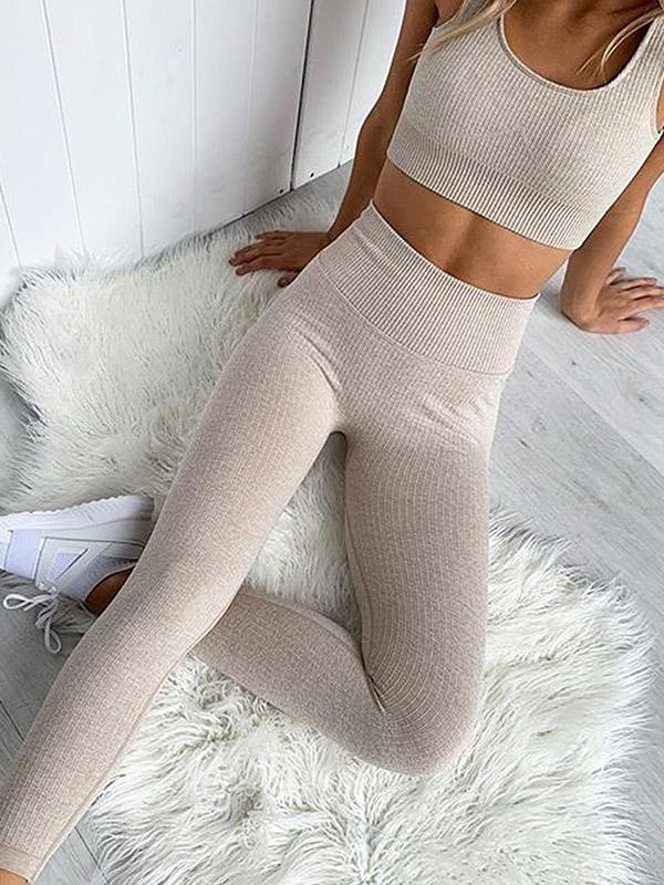 Solid Tank And Leggings Quick-drying Yoga Suits