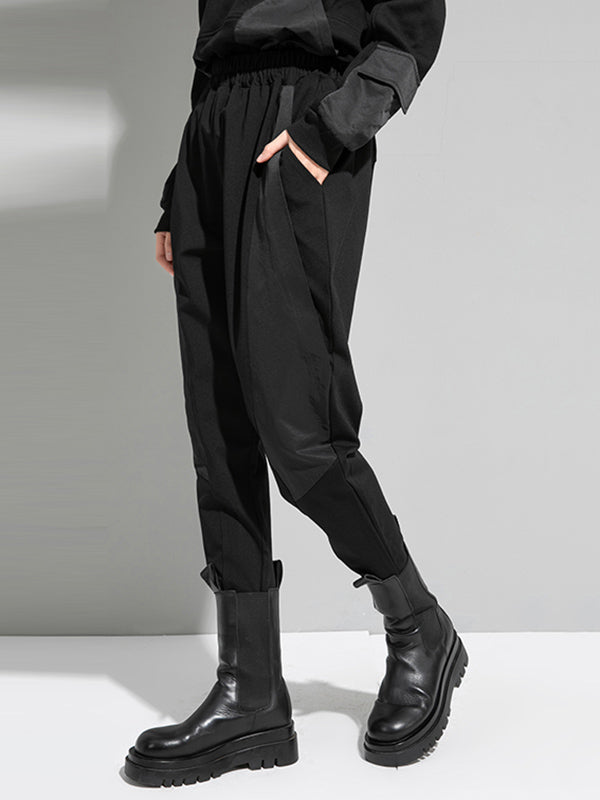 Urban Black Drawstring Split-Joint High-Waist Casual Pants