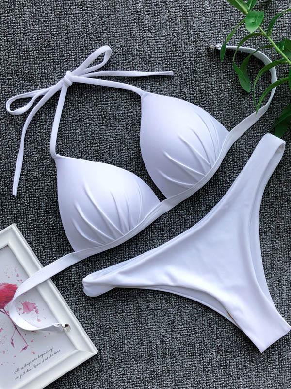 Halter-neck Plain Bikinis Swimwear