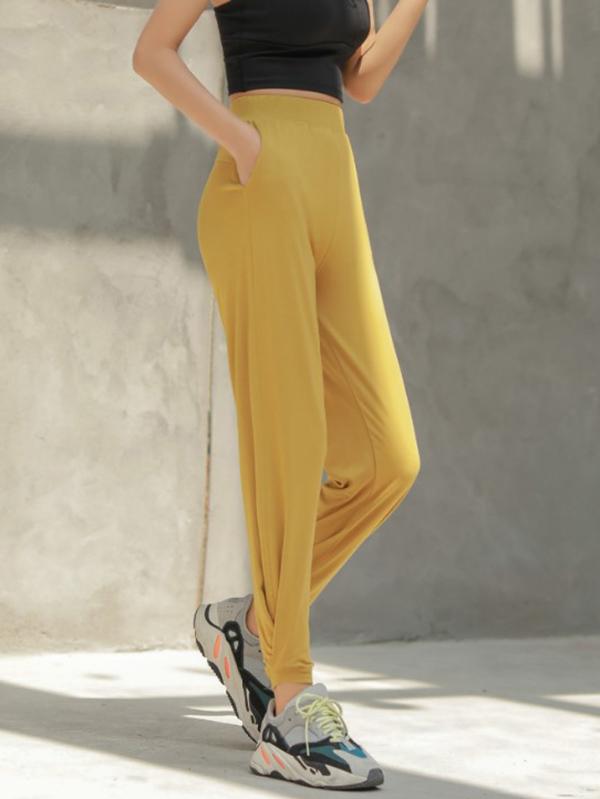 Quick-dry Solid Ruffled Elasticity Sports Pants