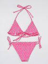 Floral-Print Triangles Bandage Backless Split Bikini Swimsuit