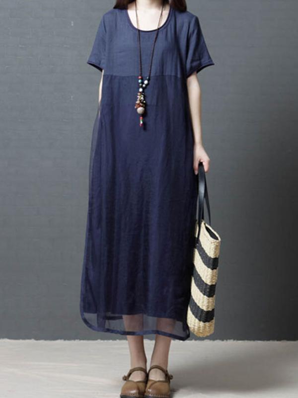 Loose Grenadine Split-joint Long Dress