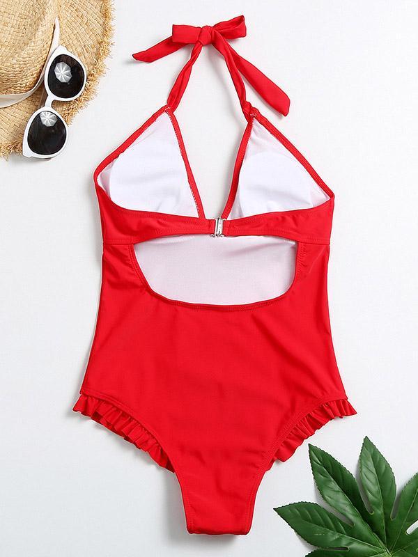 V-Neck Ruffled Bandage One-Piece Swimsuit