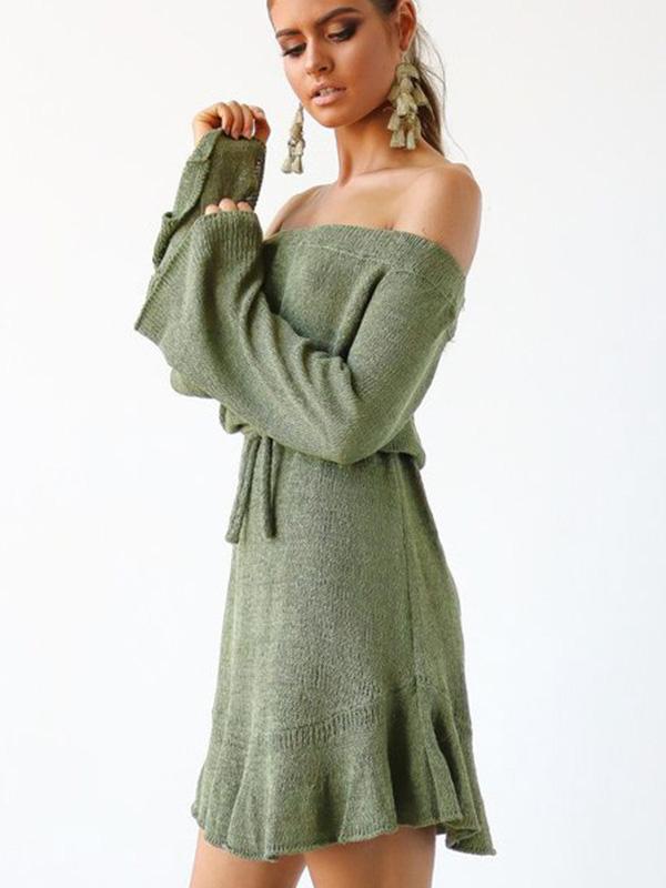 Off-the-shoulder Bandage Puff Sleeves Mini Dress