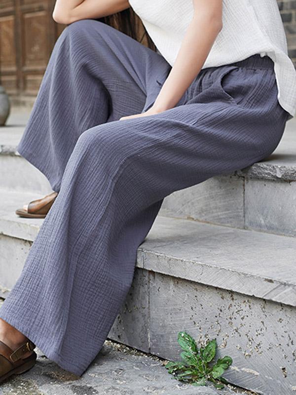 Cotton Linen Solid Wide Leg Pants