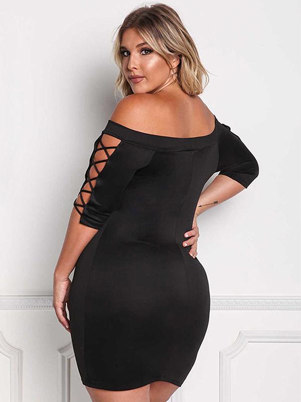 Plus Size Hollow Sleeve Off Shoulder Mini Dress