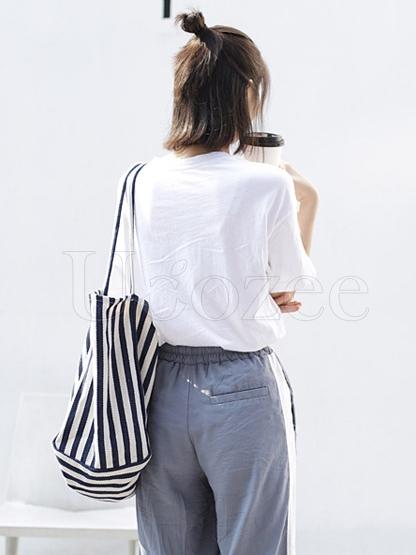 Simple Striped Canvas Shoulder Bag