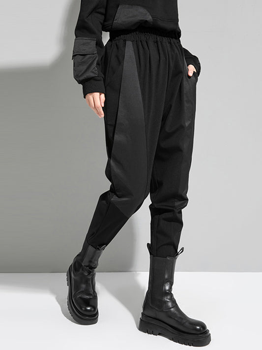 Urban Black Drawstring Split-Joint High-Waist Casual Pants