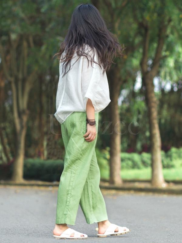 Retro Linen Drawstring Wide Leg Pants