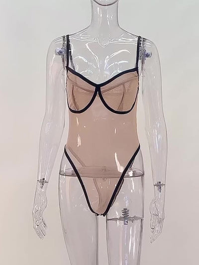 Spaghetti-Neck See-Through Bodysuits