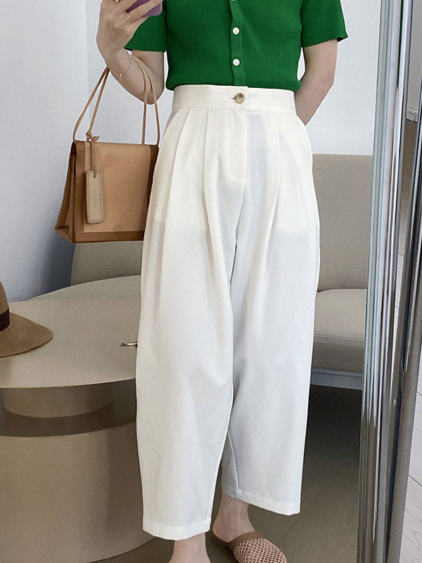 Casual Solid Color High Waisted H-Line Trousers