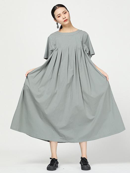 Ramie Loose Solid Round-neck Long Dress