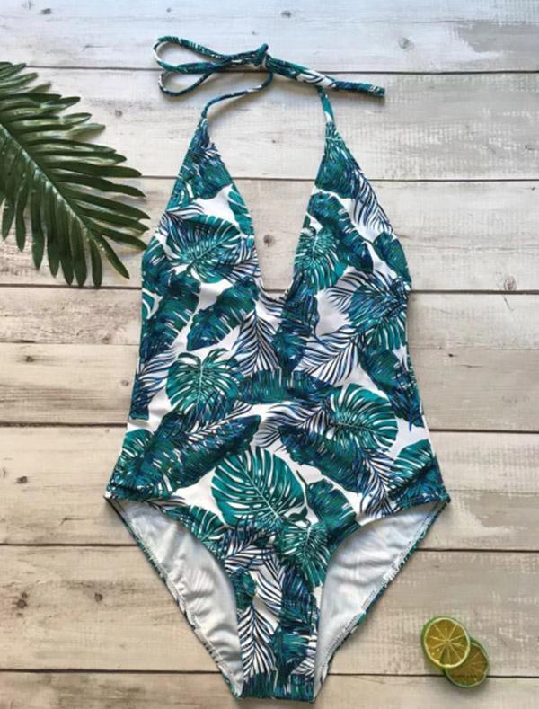 Halter-neck Printed One-piece Swimwear