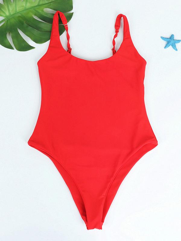 Sexy Spaghetti-Neck Solid Color One-Piece Swimwear