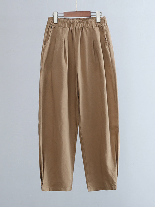 Casual Loose Solid Color High Waisted Cropped Pants