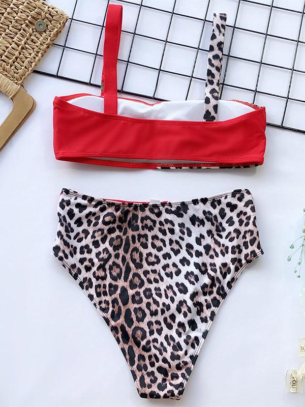 Empire Leopard Stitching Bikini Swimsuit