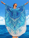 Blue-white Super Loose Printed Beach Cover-ups