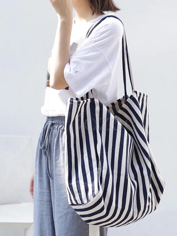 Simple Striped Canvas Shoulder Bag