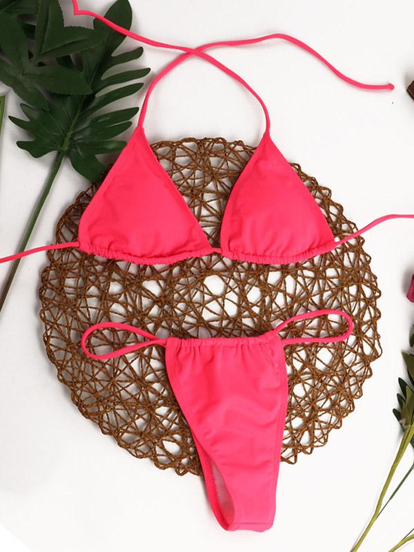 Patent Leather Triangle Split Bikini Swimsuit