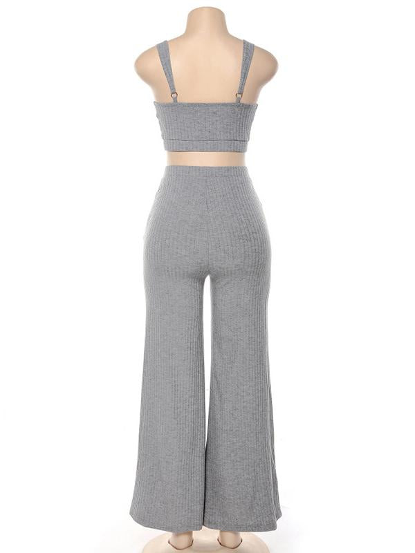 Fashion Street Casual Wide Leg Pants And Sexy Tops