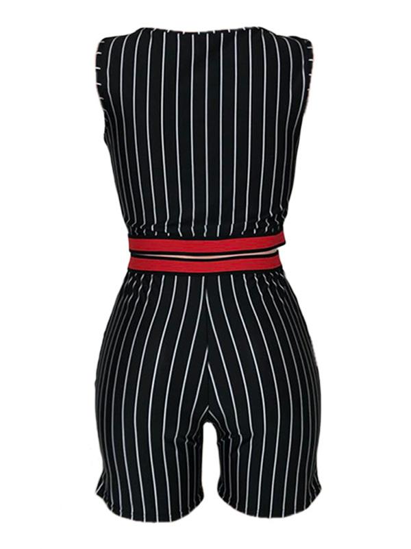 Contrast Trim Stripped Tanks And Shorts Suits