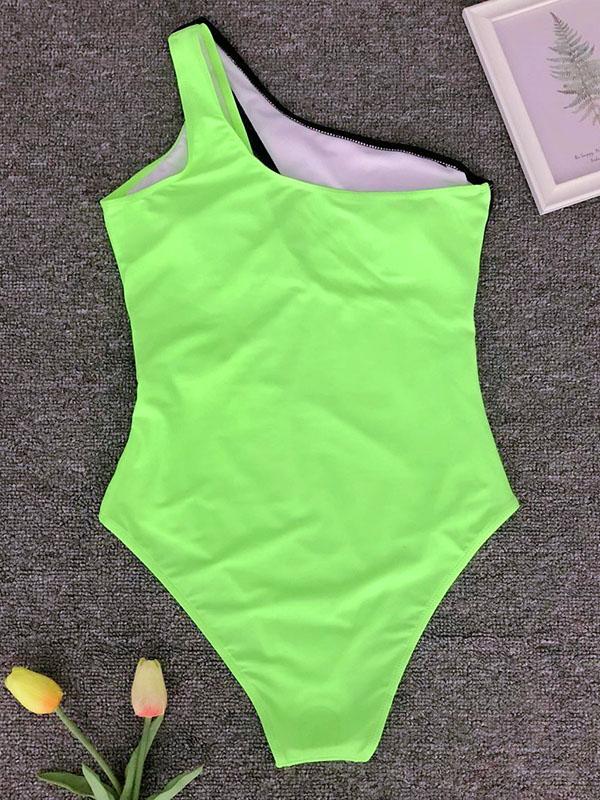 Contrast Color One-shoulder One-piece Swimsuit