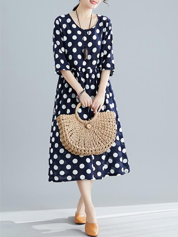 Loose A-line Polka-dot Long Dress