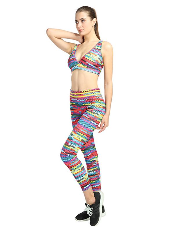 Wave Printed Bralette Bra And Leggings Suits