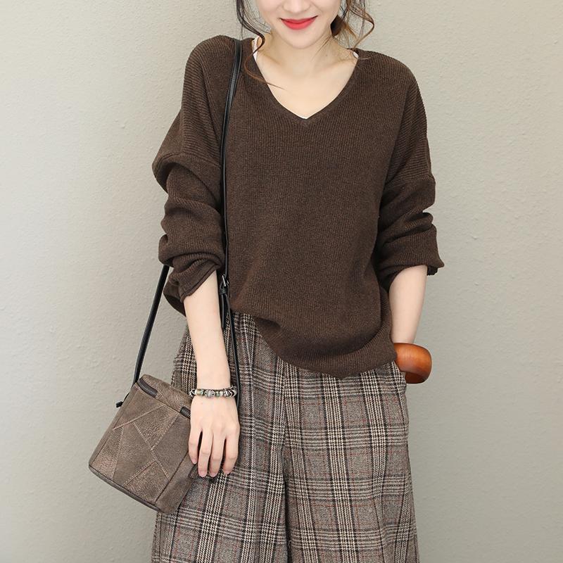 V-Neck Loose Curling Literary Casual Sweater