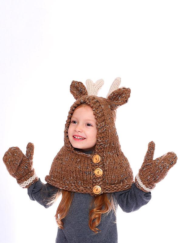 Knitted Elk Single Button Hat&Glove Accessories