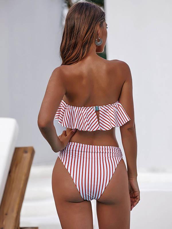 Falbala Striped-Print Split Bikini Swimsuit