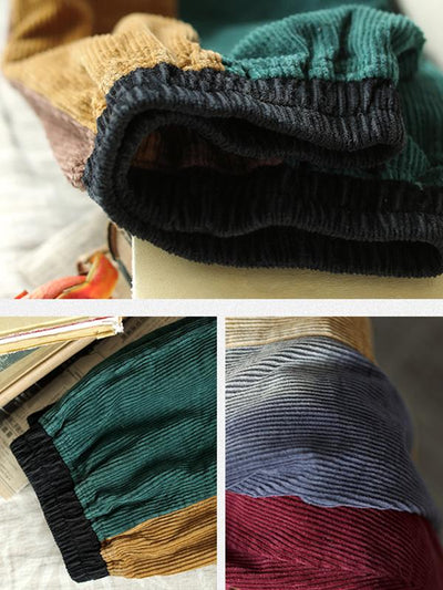 Casual Corduroy Colorful Stitching Harem Pants